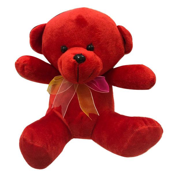 عروسک خرس قرمز پاپیون دار نشسته مدل LOVE ارتفاع 21 سانتی متر|دیجی‌کالا