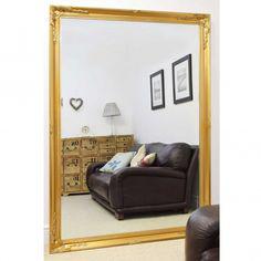 آینه قدی دیواری با قاب چوبی طلایی رنگ