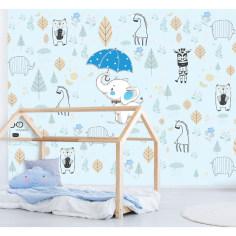 پوستر دیواری اتاق کودک طرح فیل و چتر کد pk117