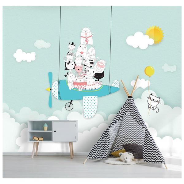 پوستر دیواری اتاق کودک طرح گربه ها و هواپیما کد pk136|دیجی‌کالا