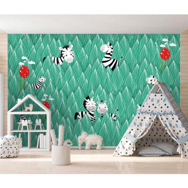 پوستر دیواری اتاق کودک طرح جنگل و گورخر ها کد 015|دیجی‌کالا
