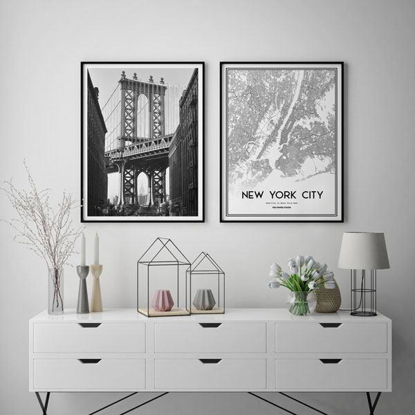 تابلو سالی وود طرح نقشه نیویورک و منظره پل منهتن کد T111211 مجموعه 2 عددی|دیجی‌کالا