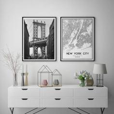 تابلو سالی وود طرح نقشه نیویورک و منظره پل منهتن کد T111211 مجموعه 2 عددی