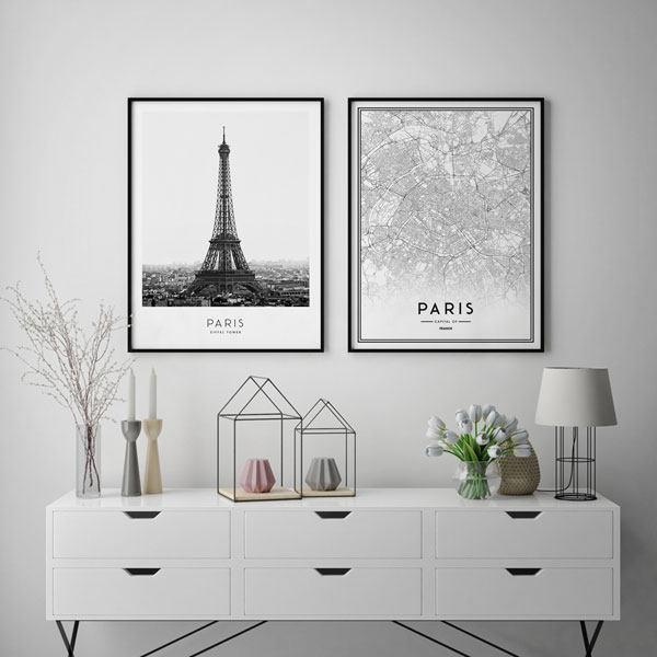 تابلو سالی وود طرح نقشه پاریس و برج ایفل کد T111203 مجموعه 2 عددی|دیجی‌کالا