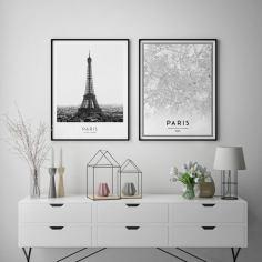 تابلو سالی وود طرح نقشه پاریس و برج ایفل کد T111203 مجموعه 2 عددی