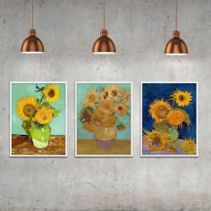 تابلو مدل گلهای آفتابگردان ون گوگ مجموعه 3 عددی