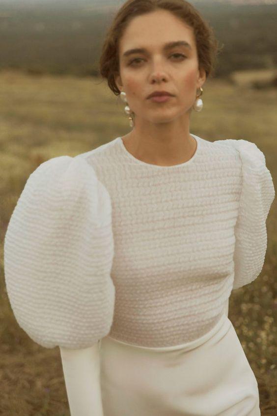 مدل بافت عروس ژاکت ساده آستین پفی|لیدی