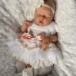 مدل لباس بافت نوزاد پیراهن تزئین با تور و روبان|لیدی