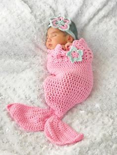 مدل لباس بافت نوزاد قنداق شبیه پری دریایی ست هدبند