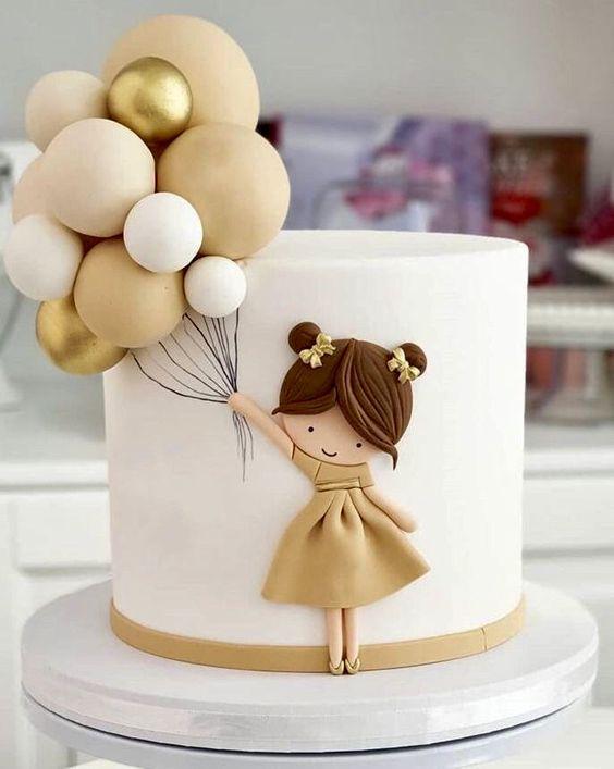 کیک تولد دخترانه شیک و لاکچری دخترک بادکنک به دست|لیدی