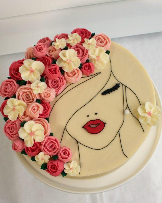 کیک تولد دخترانه شیک و لاکچری فوندانت تصویری|لیدی
