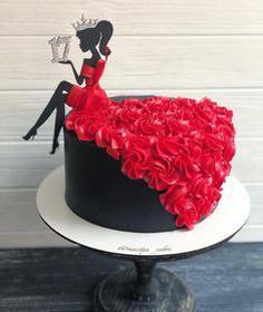کیک تولد دخترانه قرمز ترکیب با رنگ مشکی مناسب تولد 17 سالگی