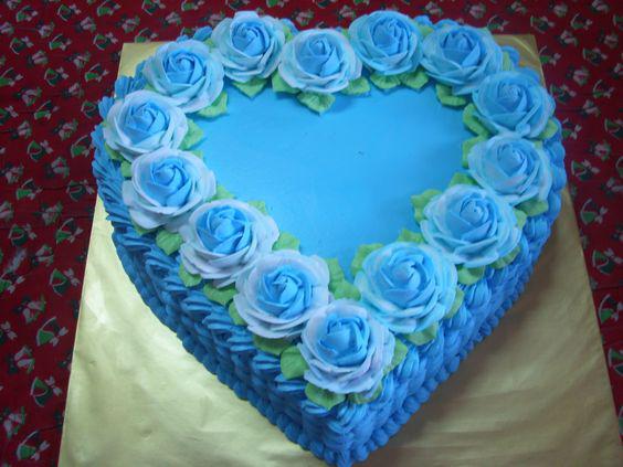 کیک تولد دخترانه قلب تک رنگ آبی|لیدی