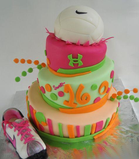 کیک تولد دخترانه اسپرت چند طبقه ی توپ والیبال و کفش ورزشی|لیدی