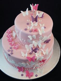 کیک تولد دخترانه صورتی پروانه ای