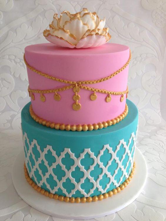 کیک تولد دخترانه صورتی ترکیب با آبی|لیدی