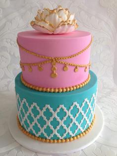 کیک تولد دخترانه صورتی ترکیب با آبی
