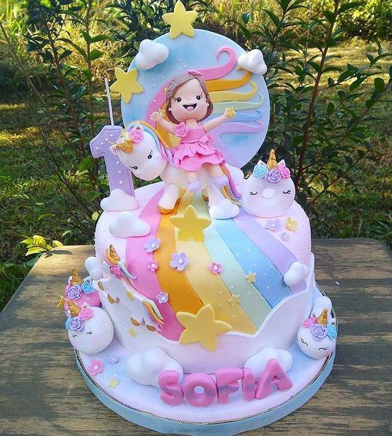 کیک تولد دخترانه تک شاخ دختر بچه و یونیکورن|لیدی