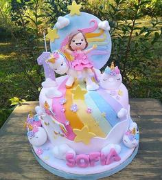 کیک تولد دخترانه تک شاخ دختر بچه و یونیکورن