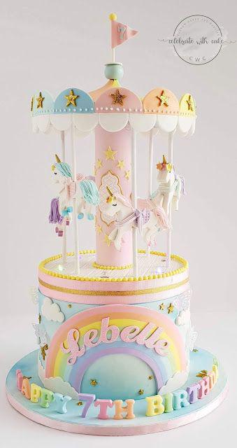 کیک تولد دخترانه تک شاخ اسب چوبی چرخ و فلکی|لیدی