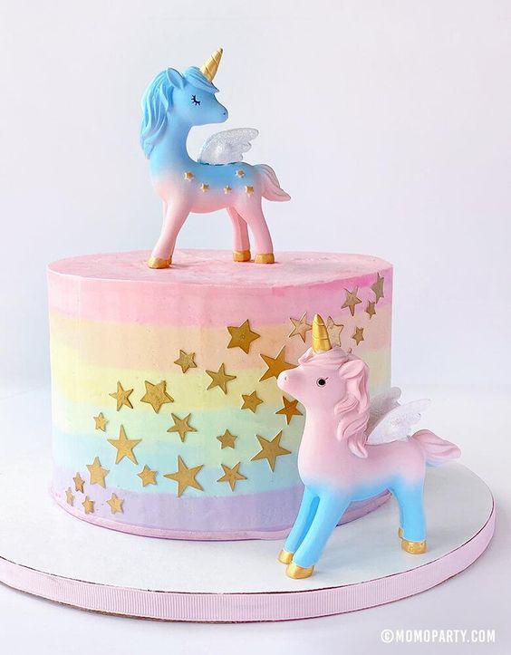 کیک تولد دخترانه تک شاخ یونیکورن در ستاره ها|لیدی