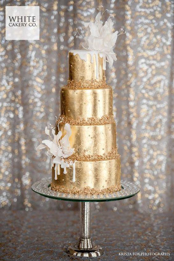 کیک تولد دخترانه طلایی با خامه ی سفید|لیدی