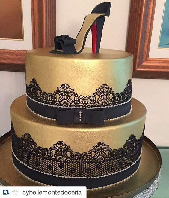 کیک تولد دخترانه طلایی با تزئین کفش|لیدی