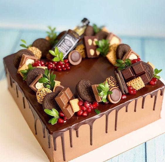 کیک تولد دخترانه شکلات به شکل مربع|لیدی