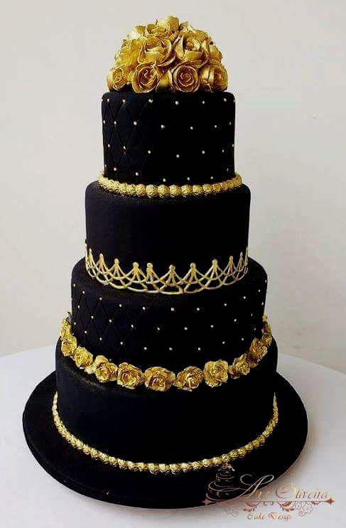 کیک تولد دخترانه مشکی ترکیب با رنگ طلایی|لیدی