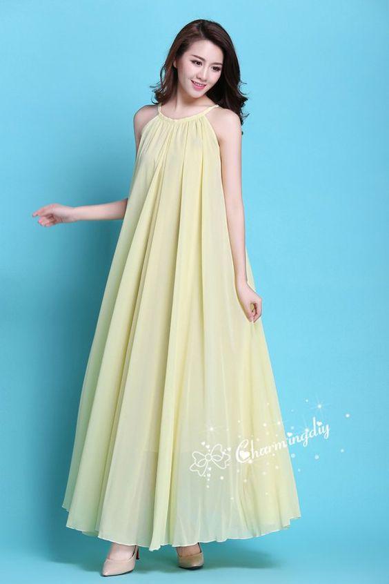 مدل سارافون حریر بلند و گشاد رنگ لیمویی|لیدی