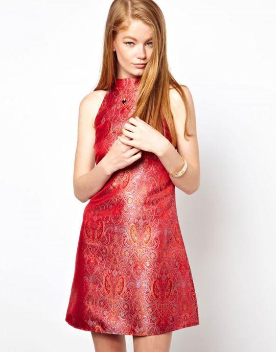 مدل سارافون مجلسی زنانه قرمز طرحدار|لیدی