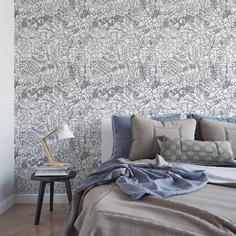 کاغذ دیواری , طرح گل , سفید , سیاه , طرح مناطق گرمسیری , گل و گیاه , کد (m497310)