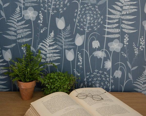 کاغذ دیواری , طرح گل , آبی , طرح باغ , کد (m495871)|ایده ها