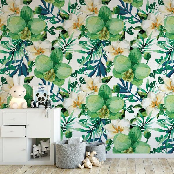 کاغذ دیواری , طرح گل , سبز , طرح مناطق گرمسیری , گل و گیاه , کد (m497546)|ایده ها