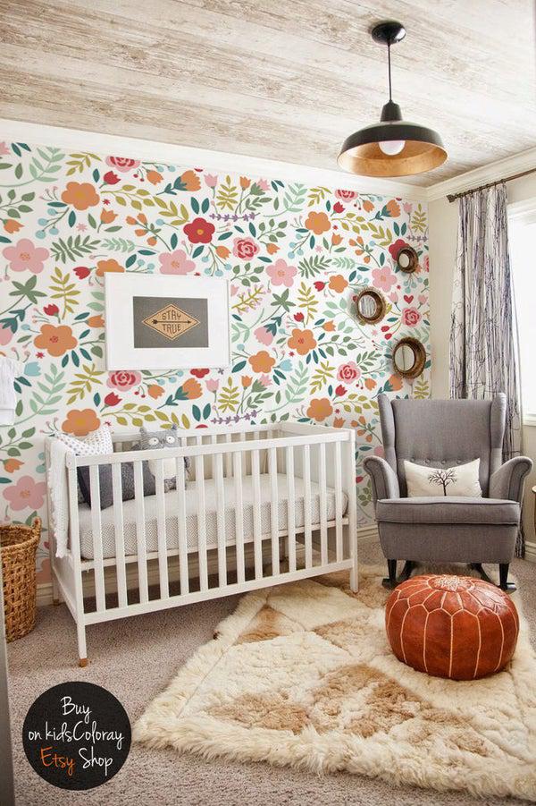 کاغذ دیواری , طرح گل , طرح دار , رنگارنگ , مناسب اتاق کودک , کد (m497404)|ایده ها