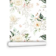 کاغذ دیواری , طرح گل , سفید , دکور مهد کودک , طرح گل رز , گل و گیاه , طرح دخترانه , کد (m496056)