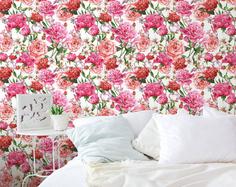 کاغذ دیواری , طرح گل , رنگارنگ , صورتی , طرح گل رز , کد (m497264)