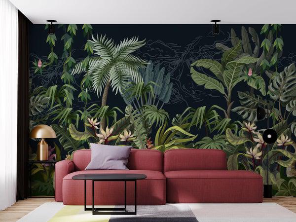 کاغذ دیواری , طرح نقاشی دیواری , طرح گل , سبز , طرح جنگل , تیره , طرح درخت , کد (m497361)|ایده ها