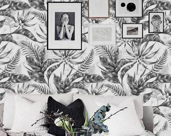کاغذ دیواری , طرح گل , سفید , سیاه , هنری , طرح برگ , کد (m496804)|ایده ها