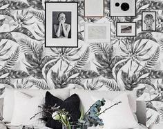 کاغذ دیواری , طرح گل , سفید , سیاه , هنری , طرح برگ , کد (m496804)