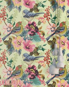 کاغذ دیواری , طرح گل , طرح پرندگان , طرح پرنده , طرح درخت , کد (m496423)
