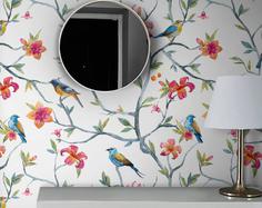 کاغذ دیواری , طرح گل , طرح پرندگان , طرح پرنده , کد (m496829)