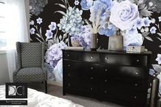کاغذ دیواری , طرح نقاشی دیواری , آبی , سیاه , طرح گل رز , کد (m497442)