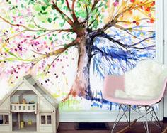 کاغذ دیواری , رنگارنگ , دکور مهد کودک , طرح درخت , کد (m497496)