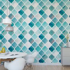 کاغذ دیواری , آبی , طرح مدرن , طرح مراکشی , کد (m496870)