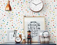کاغذ دیواری , رنگارنگ , دکور مهد کودک , طرح استیکر , طرح نقطه , کد (m496636)