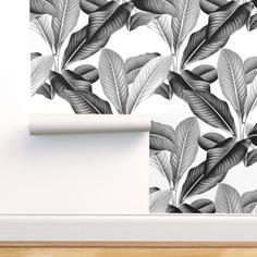 کاغذ دیواری , طرح گل , سفید , سیاه , طرح دار , طرح درخت نخل , طرح برگ , کد (m497781)