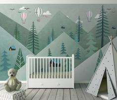 کاغذ دیواری , سبز , دکور مهد کودک , مناسب اتاق کودک , طرح چوب , کد (m497003)