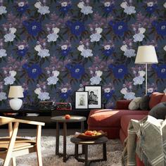 کاغذ دیواری , طرح گل , طرح مدرن , گل و گیاه , تیره , کد (m497172)