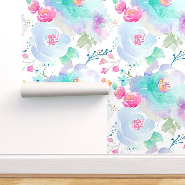کاغذ دیواری , طرح گل , آبی , طرح دار , کد (m497786)|ایده ها